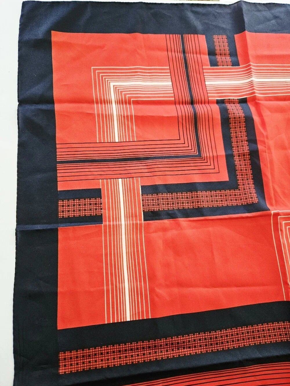 Vintage Leonardi Large '80s Geometric Black Red Striped Neck Head Scarf Foulard